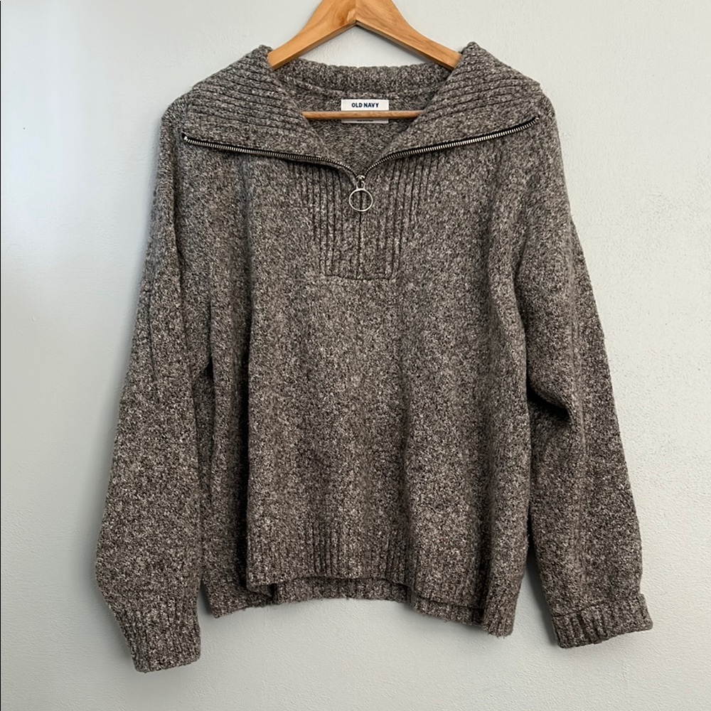 Old Navy Gray Zip Up Sweater with Ribbed Knit